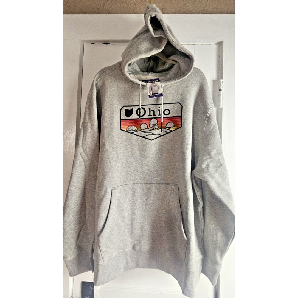 NWT STATE‎ OF MINE men's XXL Gray OHIO state fleece hoodie Cotton heavy weight